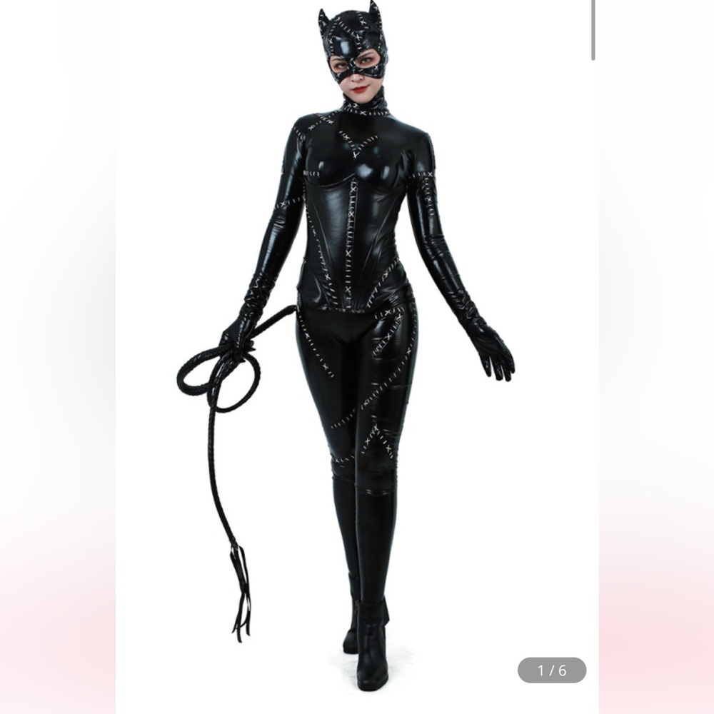 Black Faux Leather Catwoman-Style Jumpsuit Costume XS
